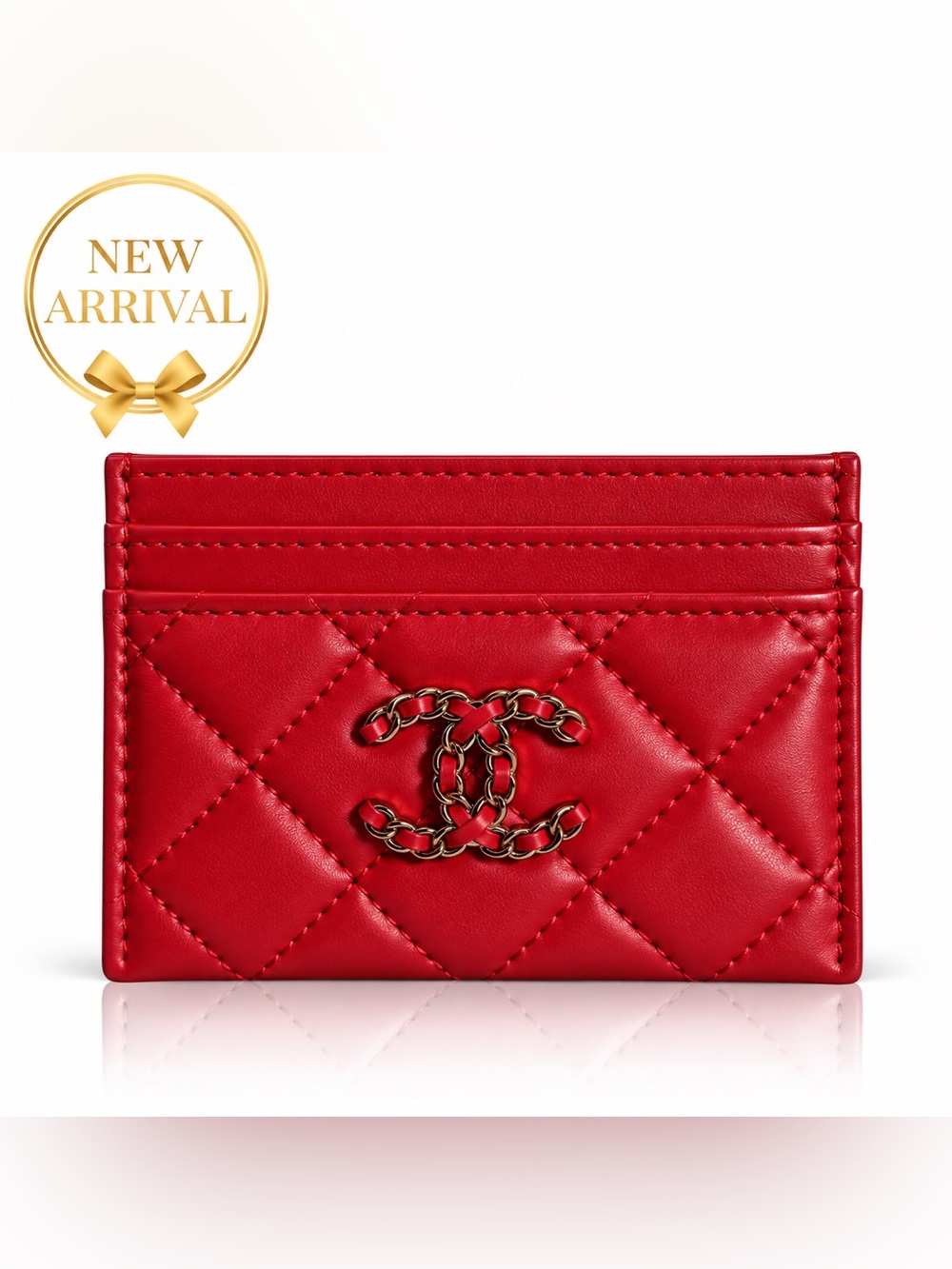 ❤️ Beautiful Quilted Chain-Logo Card Holder – Red ❤️